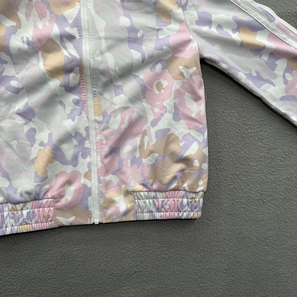 Adidas Track Jacket Girls 7/8 Multicolor Pastel Camo Full Zip 3 Stripe Athletic